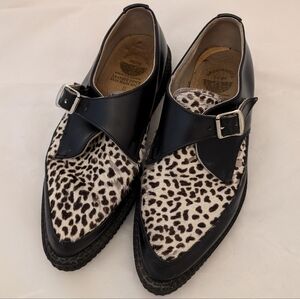 UNDERGROUND Black Leopard Calf-hair Apollo Creepers Size 8
